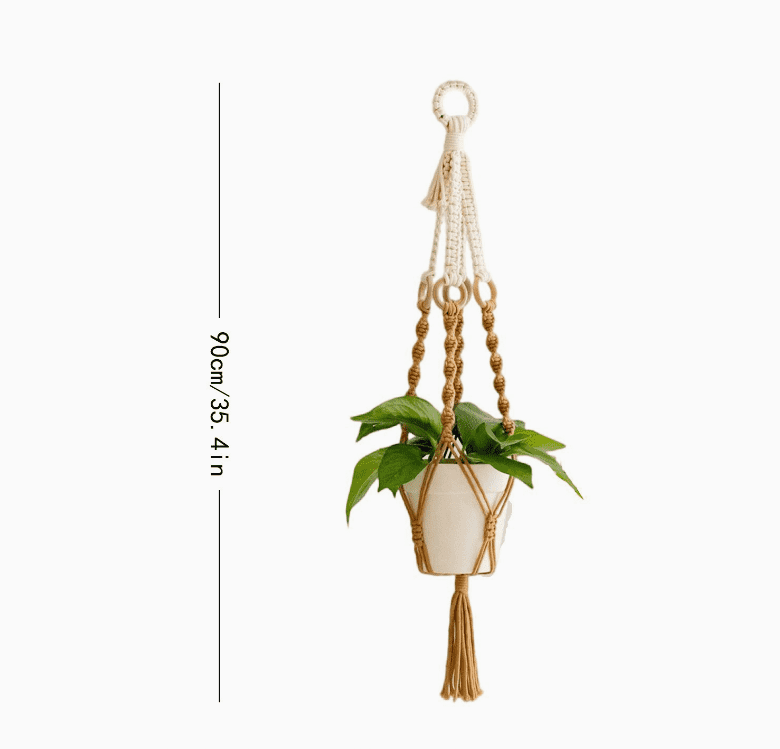 Set of 2 Macrame Plant Hangers - Cotton Rope, Wood